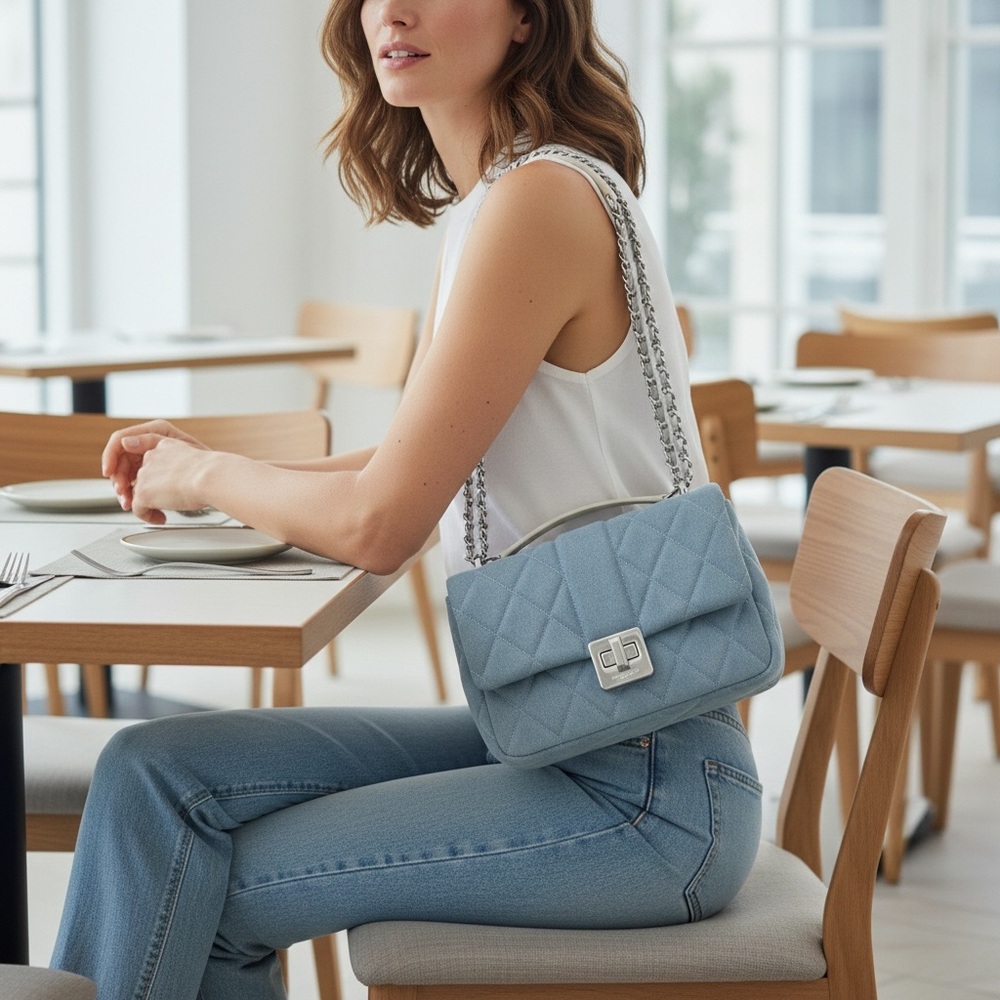 Kate Spade Light Blue Denim Carey Quilted Crossbody/Shoulder Bag NWT